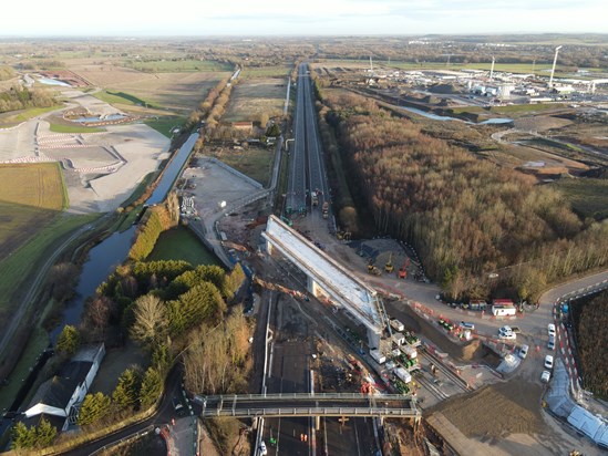 The world's longest box bridge slide across the M42 in Warwickshire