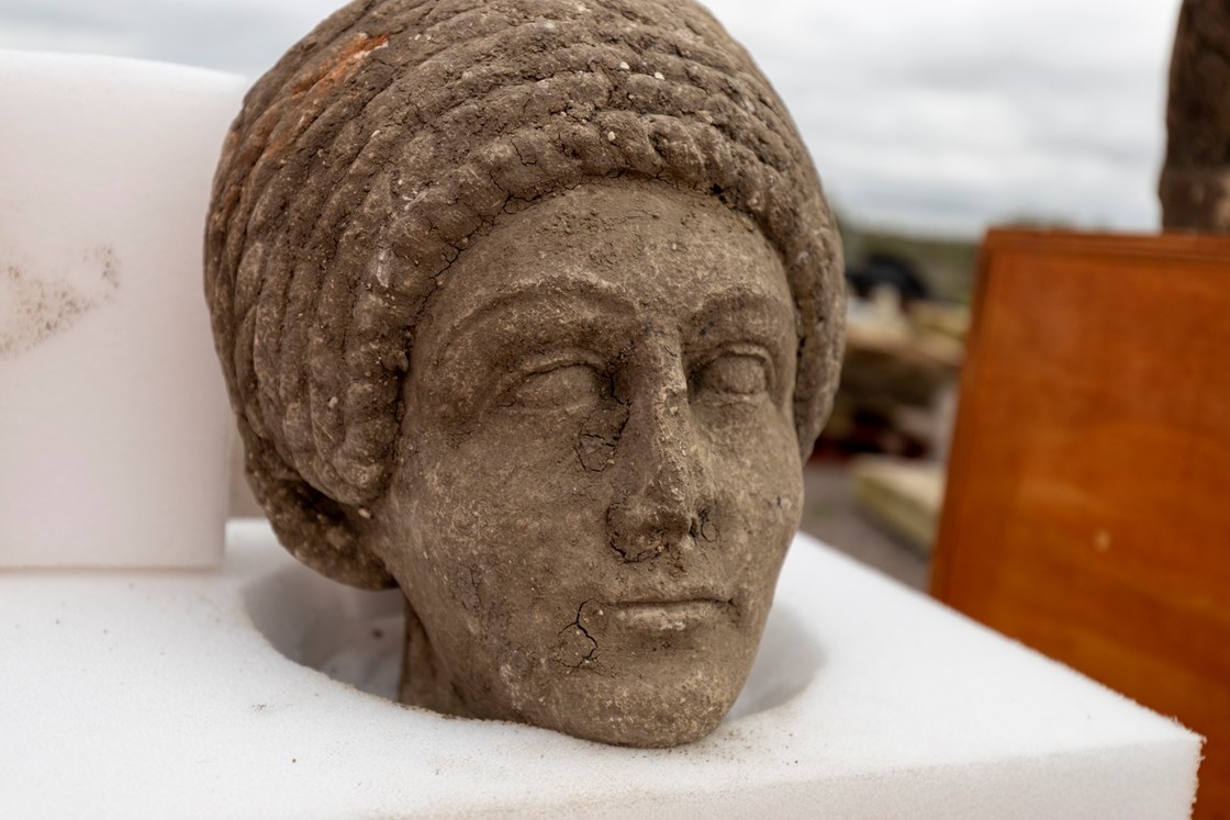 Female head of Roman statue - Artefacts from St Mary's Archaeological dig - Stoke Mandeville, Buckinghamshire-9: Female head of Roman statue discovered during a HS2 archaeological dig at the site of old St Mary’s church in Stoke Mandeville, Buckinghamshire. The artefacts were found underneath the footprint of a Medieval church that was being excavated. 

Tags: Roman, Archaeology, Stoke Mandeville, Buckinghamshire
