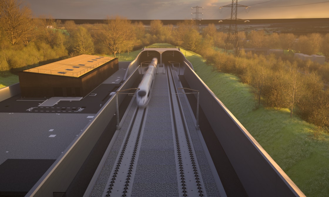 Visualisation showing the South portal of the Wendover green tunnel at dusk