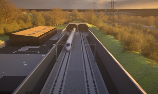 Visualisation showing the South portal of the Wendover green tunnel at dusk