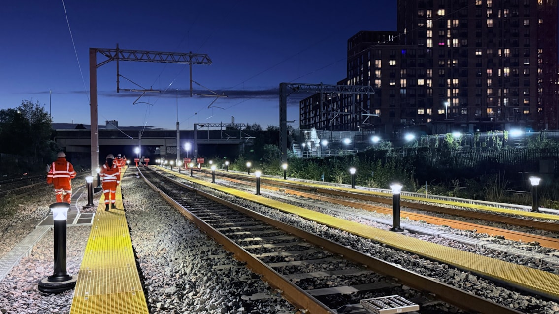 Wide shot of new Oldfield Road turnback siding in Manchester