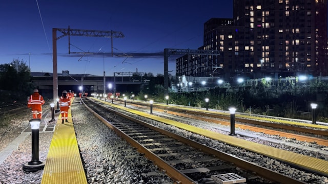 Wide shot of new Oldfield Road turnback siding in Manchester: Wide shot of new Oldfield Road turnback siding in Manchester