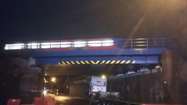 First train over the new Fairfield Bridge