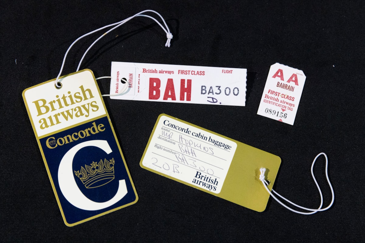 Luggage tags issued for Concordes first flight.Photo © Duncan McGlynn