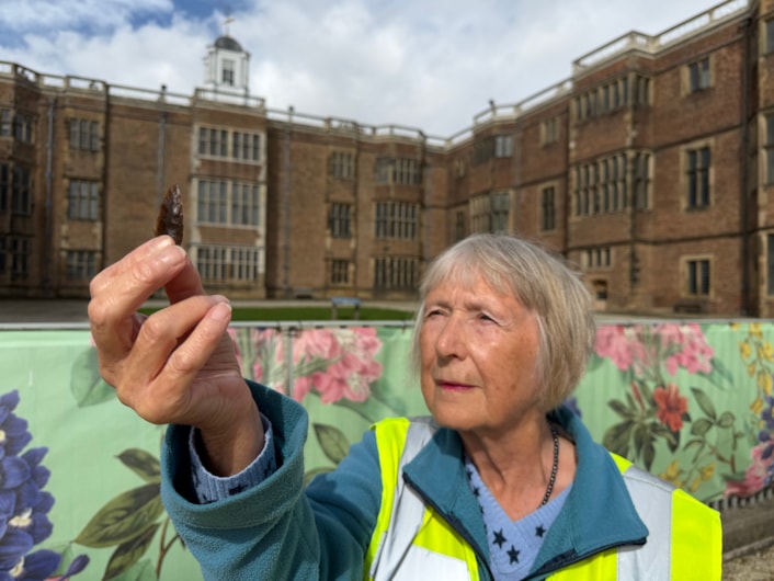 Temple Newsam dig: Finds made during the course of the dig included a lost road or carriageway to the north of Temple Newsam House, an arrowhead which may be up to 5,000 years old (pictured here, held by group member Carole Bloom), the remains of a 16th century fruit bowl, window glass from the 1700s, animal bones and oyster shells from the house’s former kitchens as well as objects from the V Festival concert held on the estate in the 1990s.