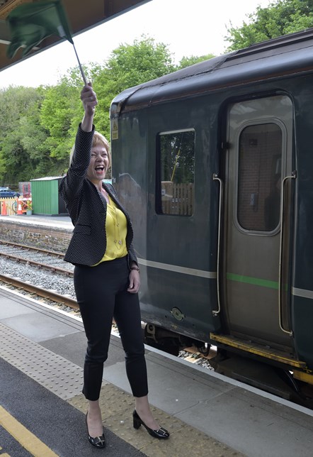 Rail Minister waves off an Okehampton to Exeter service prior to the doubling of services on the line. 

Please credit: Mike Rego