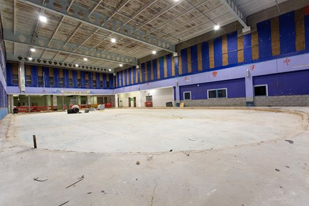A picture showing the Sobell Leisure Centre ice rink, which has been written off following a flood last August