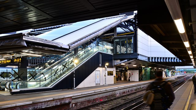 Bigger and better Gatwick Airport station to open on 21 November: New escalators such as these on platform 5 and 6 will make it seamless for passengers to get from the train to the plane.