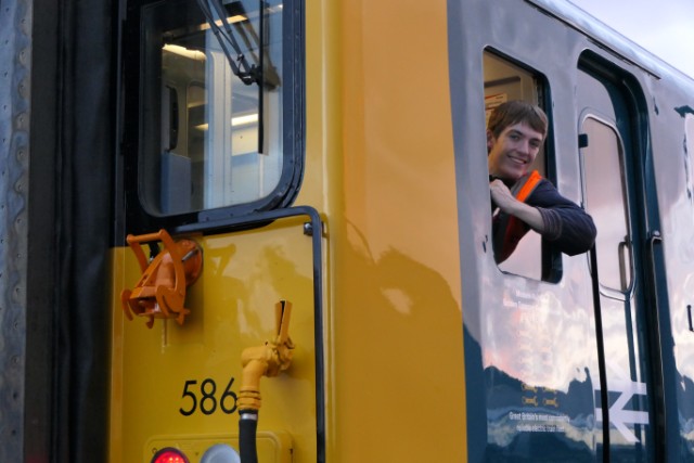 Francis Bourgeois leans out of 455-868's cab window: Francis Bourgeois leans out of the window of 455-868 at Wimbledon Depot.