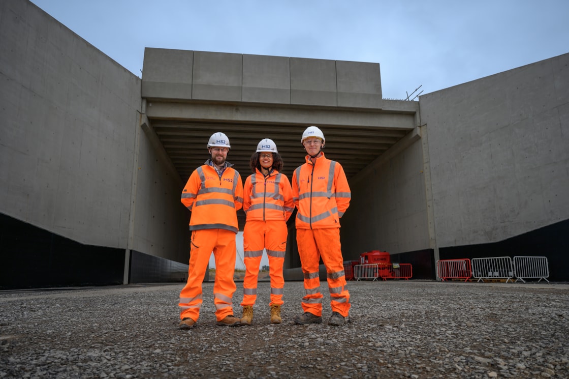 1 Eoghan Divilly, BBV Sub-Agent, Francielle Cardoso, BBV Site Engineer, Jack King, HS2 Project Manager