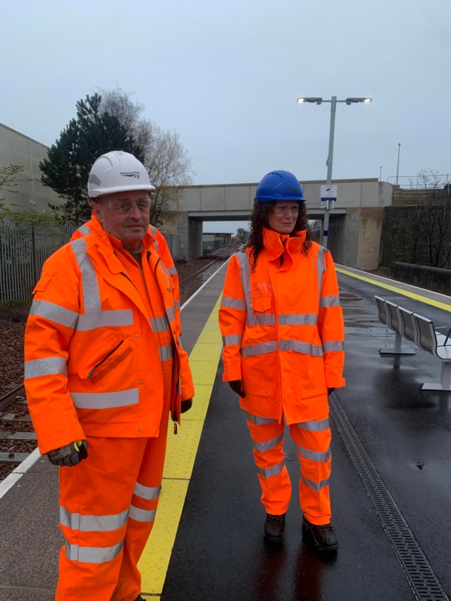 Wendy Chamberlain MP with Network Rail's Joe Mulvenna at the new Leven station-2: Wendy Chamberlain MP with Network Rail's Joe Mulvenna at the new Leven station-2