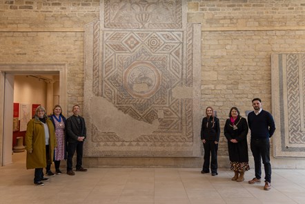 Corinium Museum fourth-century mosaic (CDC and Cirencester TC Cllrs and Museum Director)