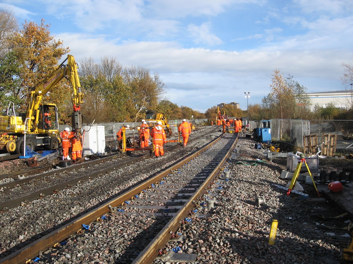 Temporary Track, Feltham: Temporary track installed to allow trains to cross the River Crane