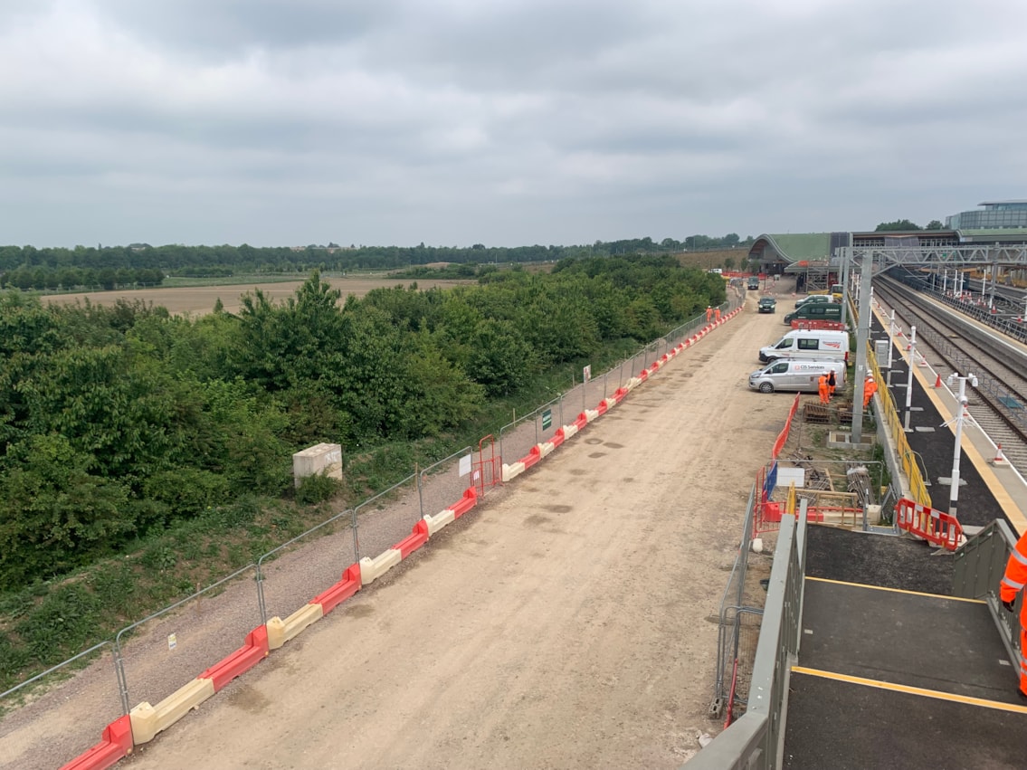 Cambridge South station - Hobson's Park trees