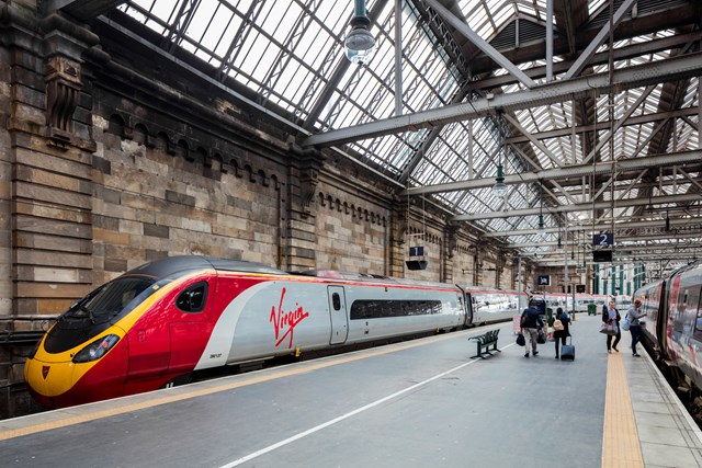 Glasgow Central - Virgin train at platform, with public