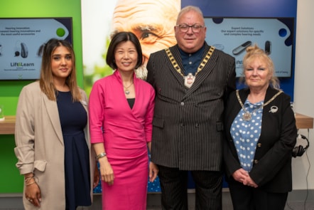 Deputy Mayor and Mayoress with Jemma Patel regional manager at Boots Hearing (Cream Jacket) and Echo Lu, managing director for Boots Hearing  (pink dress) (2)