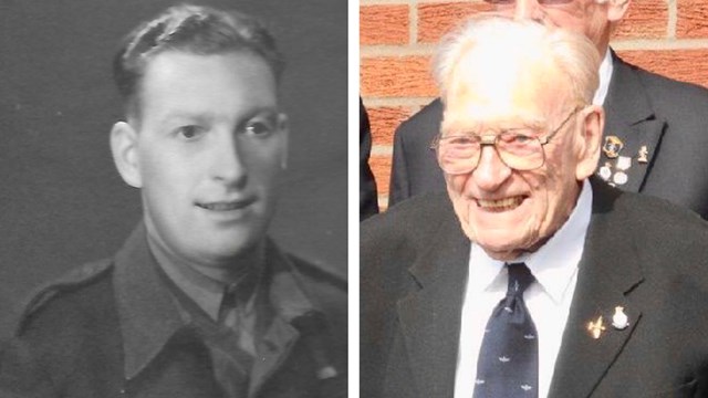 Ernie Horsfall while in WWII service and now