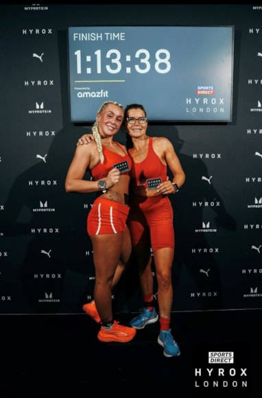 Rebecca's first Pro Doubles, a competitive teams fitness race in Hyrox, with her doubles partner Vanessa