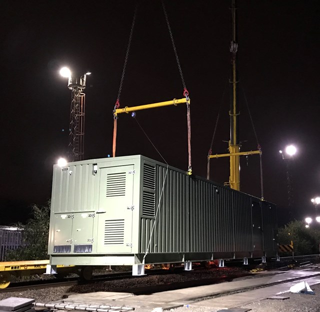 Swansea residents invited to drop-in event to find out more about upgrade work on the railway between Port Talbot and Swansea: A principal supply point (PSP) unit being installed at Landore.