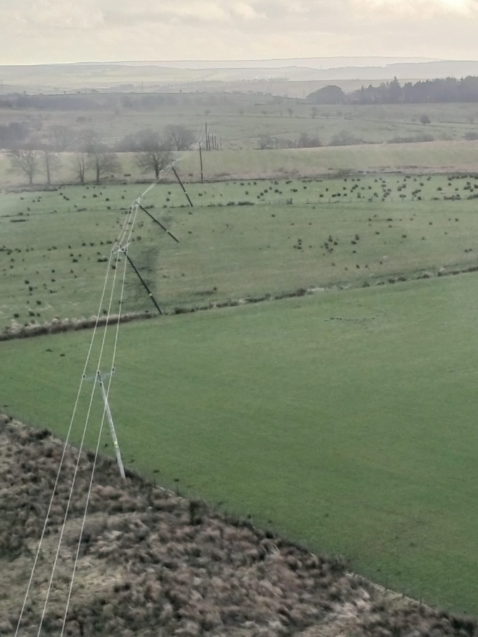 Damaged overhead lines in north Cumbria