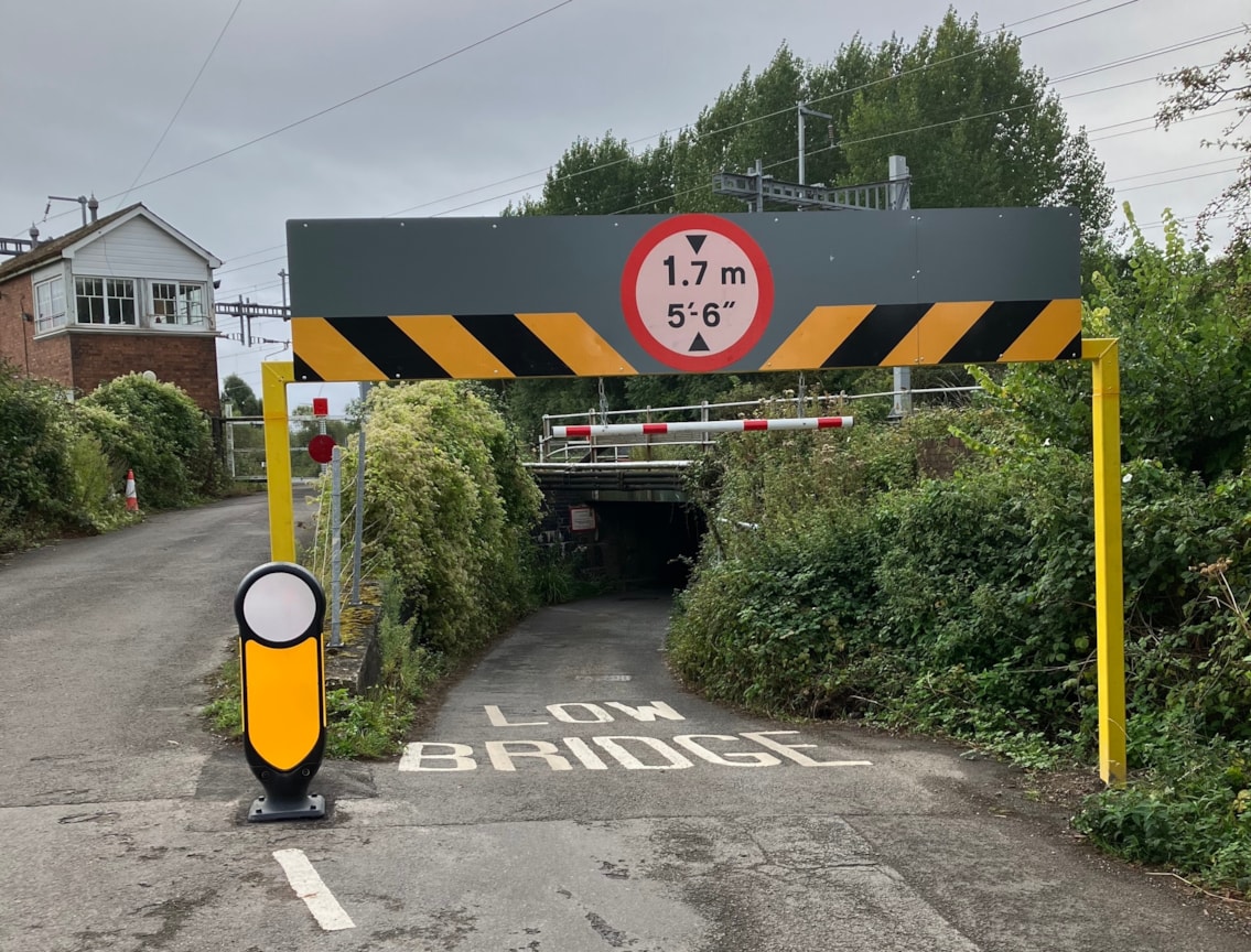 Bishton Road Bridge in Newport has had 'goalposts' installed to prevent bridge strikes