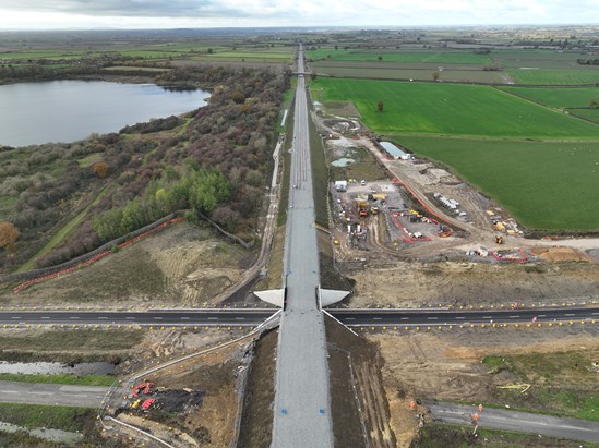 Image looking west along the earthworks for East West Rail delivered by HS2 Nov 2023
