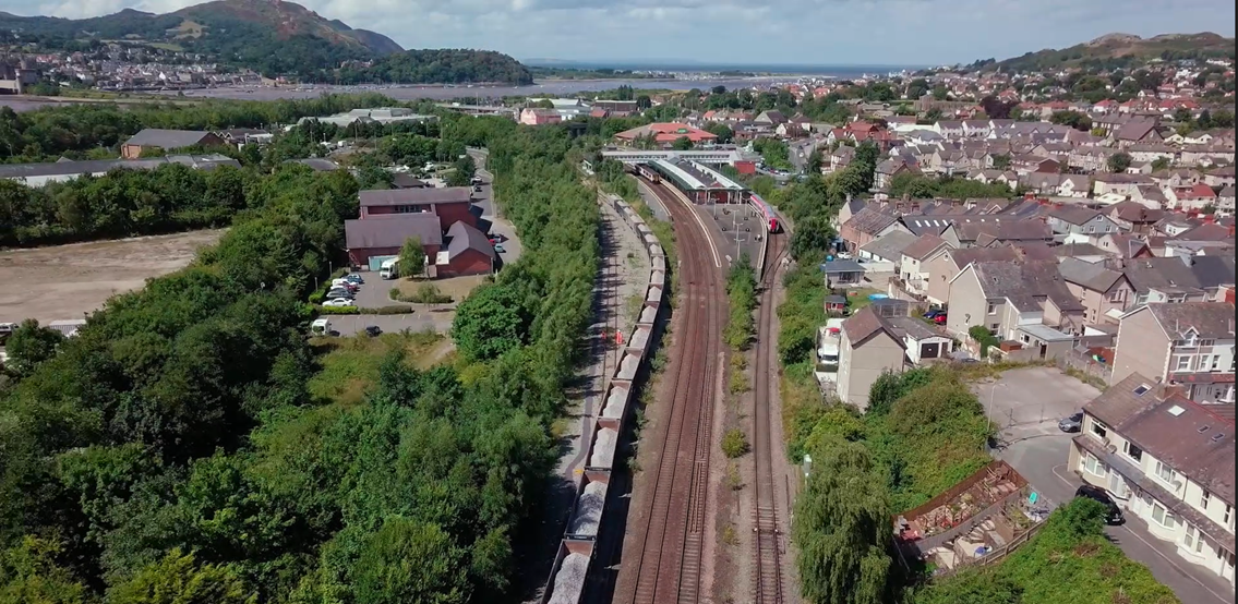 Llandudno slate freight train drone shot