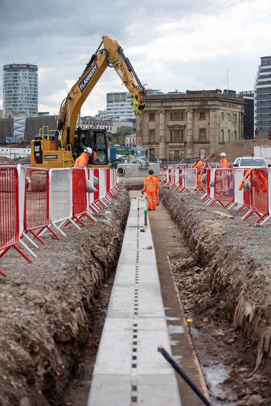 Drainage being installed at HS2's Birmingham Curzon Street Station site HS2-VL-28246