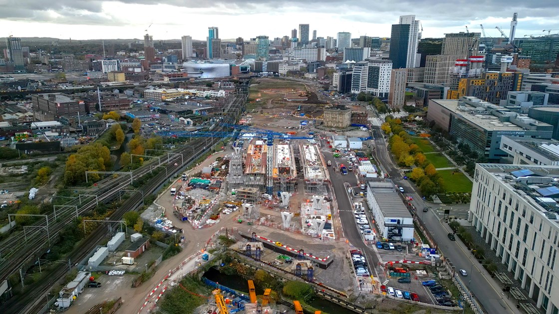 Aerial view of Curzon viaducts and Curzon Street Station site