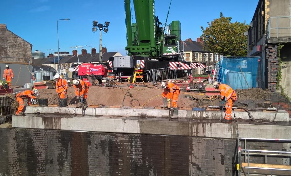 First phase of upgrade work at Splott Road bridge completed ahead of schedule: Work took place over the August Bank Holiday Weekend to demolish and reconstruct the first half of Splott Road bridge (2)