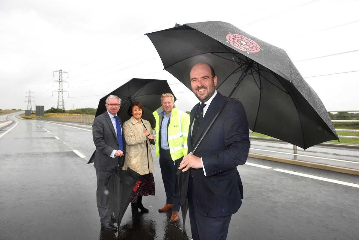 Left to right: Mark Menzies MP, CC Phillippa Williamson, Bruce Parker (National Highways) and Roads Minister Richard Holden