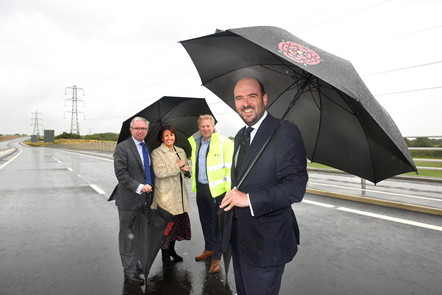 Left to right: Mark Menzies MP, CC Philippa Williamson, Bruce Parker (National Highways) and Richard Holden MP
