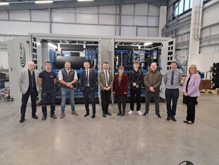 Pictured from left to right are Paul Hannant, project coordinator of the Lancashire Apprenticeship Service at the Lancashire Skills and Employment Hub, Oliver Barrow, a Level 3 engineering apprentice with manufacturer of CO2 commercial and industrial refrigeration and heat pump plant machinery isent