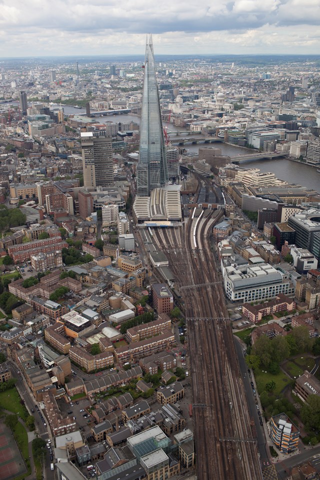CHANGES TO LONDON BRIDGE STATION TO MAKE GAMES-TIME TRAVEL EASIER FOR PASSENGERS: Aerial photography of London stations - London Bridge