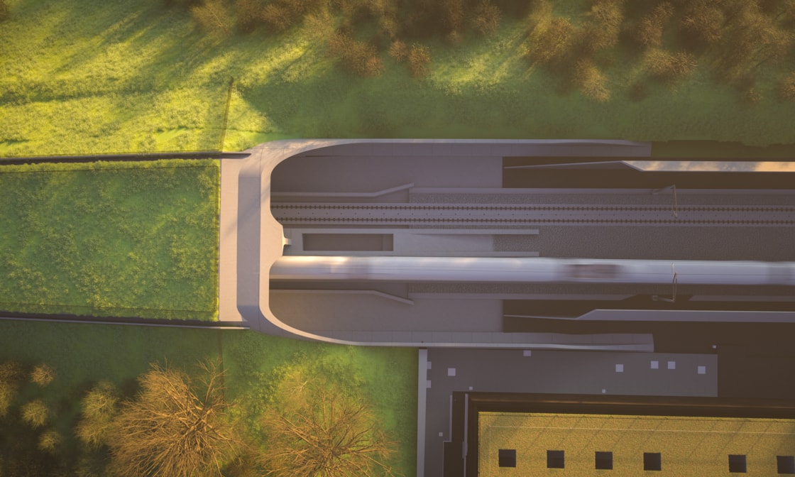 Birds eye view of the South portal of the Wendover green tunnel