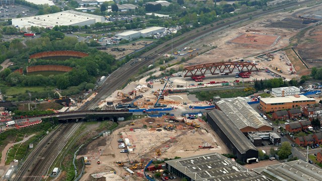 Midlands’ longest railway bridge to be installed this weekend: Helicopter shot of pre-assembled SAS 13 bridge May 2022 - credit Network Rail Air Operations