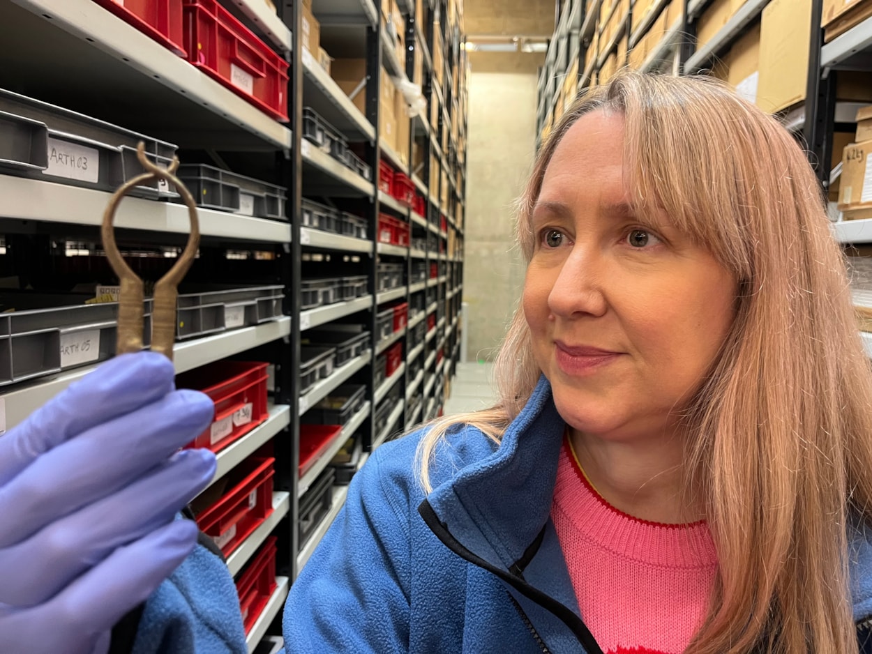 ELOR archive: Other unusual finds included an 18th century set of nutcrackers, shown here held by Kat Baxter, Leeds Museums and Galleries' curator of archaeology.