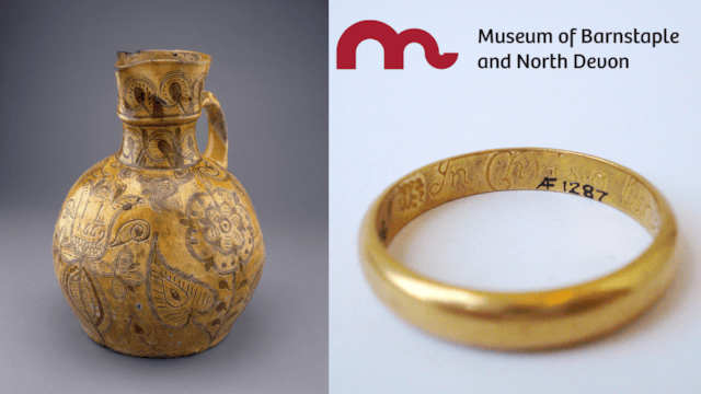 Graffiato jug and gold posy ring, credit to The Trustees of the British Museum