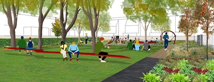 A visualisation of one of the three design options for Woodfall Park