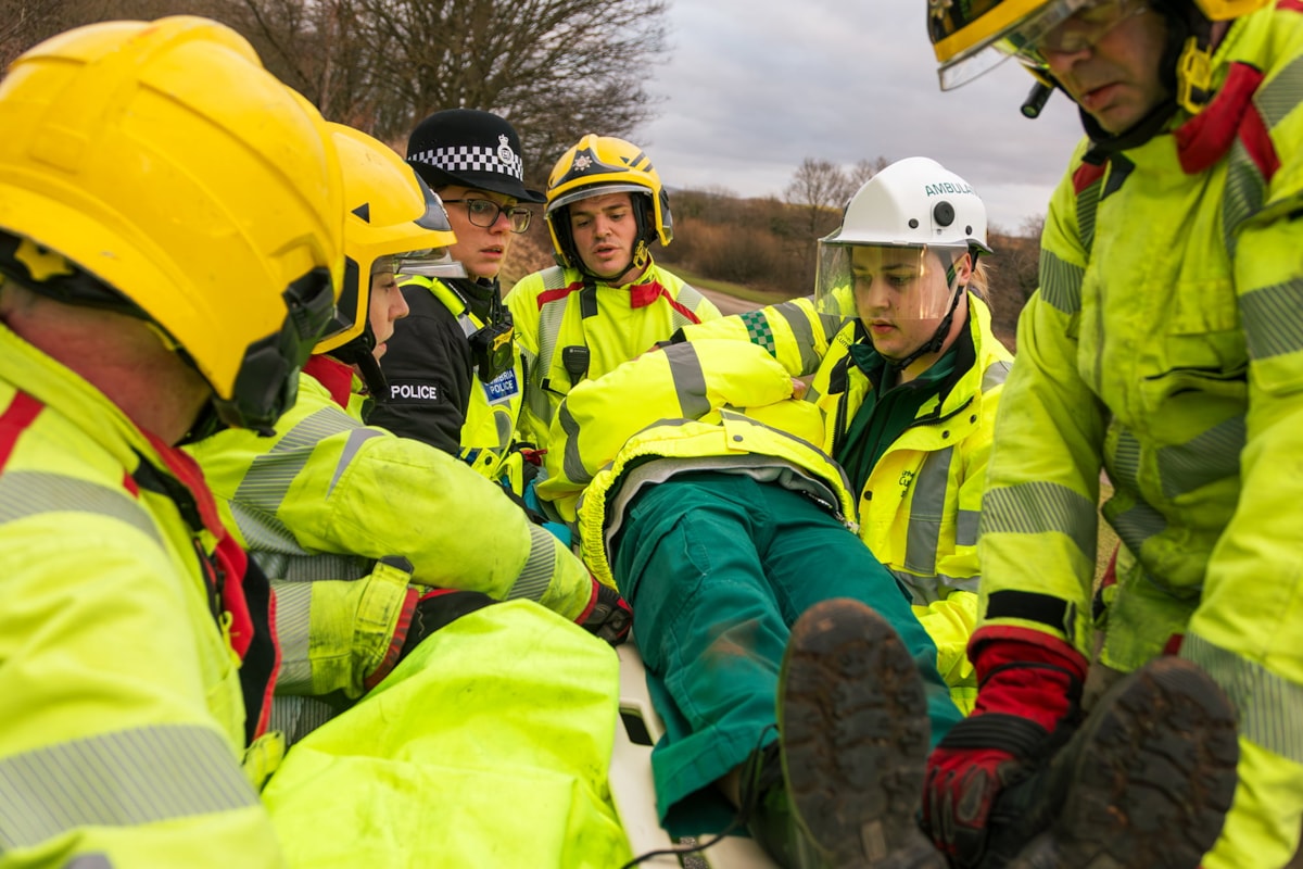 Paramedic students from University of Cumbria's Institute of Health with trainee police officers from Cumbria Police taking part in the university's Exercise Green Fledgling on 6 and 7 February 2025 at Halton Army Camp, Lancaster