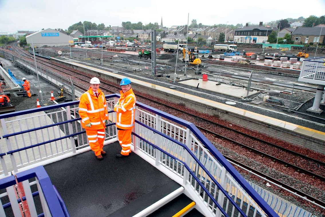 Bathgate Station site visit _2: Ron McAulay, Network Rail director, Scotland and Stewart Stevenson MSP, Transport Minister, pay a visit to the site of the new Bathgate Station to view progress. The station will open on 18 October, with the new Airdrie-Bathgate line opening in full on 12 December