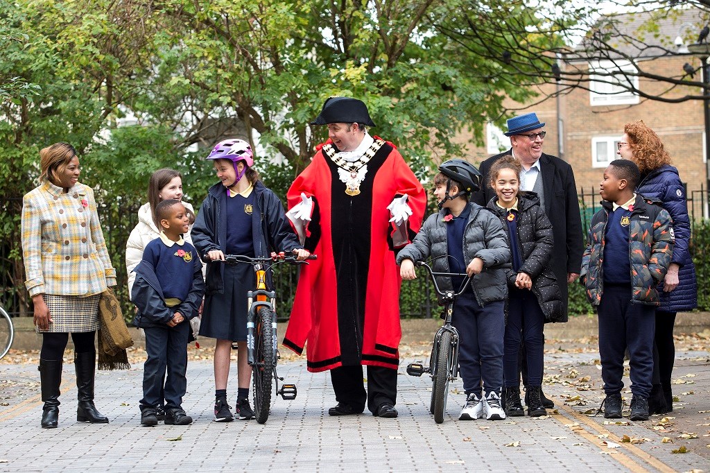 Pictured alongside schoolchildren at St Luke's CofE Primary School, from left to right, are: Cllr Michelline Ngongo, Islington Council's Executive Member for Children, Young People and Families; Cllr Troy Gallagher, Mayor of Islington; Cllr Phil Graham, Bunhill ward councillor; Ann Dwulit, Headteach