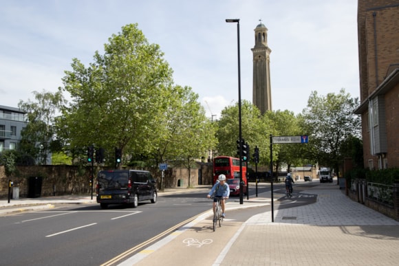 More than 51km of new cycle routes and 400 new pedestrian crossings delivered as TfL and London's boroughs work together to boost walking, cycling and public transport use: TfL Image - Cycleway