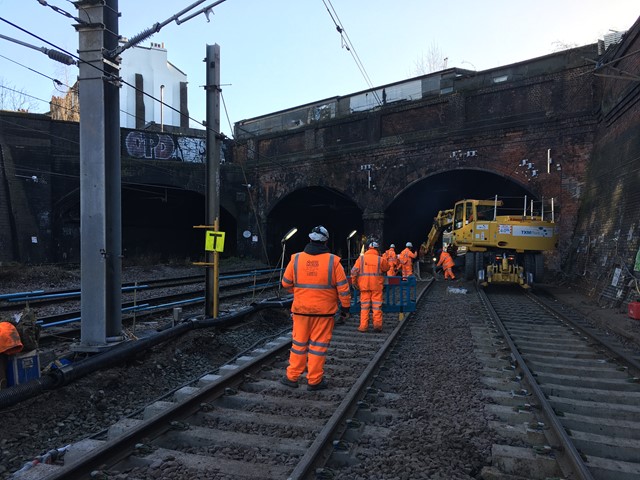 Slab track renewal taking place at Kentish Town, Camden, on 28 December 2017-4