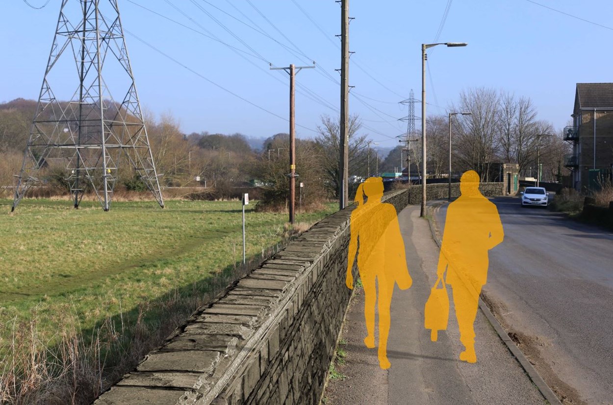 Mock up of flood walls on Apperley Rd: An artist's impression of how a section of completed flood defence wall will look on Apperley Rd.