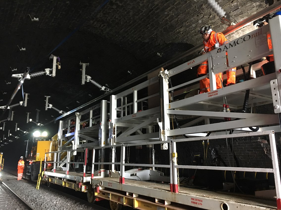 AMCO staff installing OLE at Chipping Sodbury tunnel