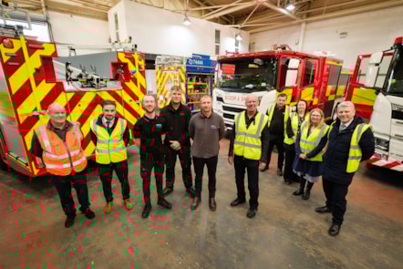 Councillor Iain Linton meets some of staff from the EV training programme  at Emergency One