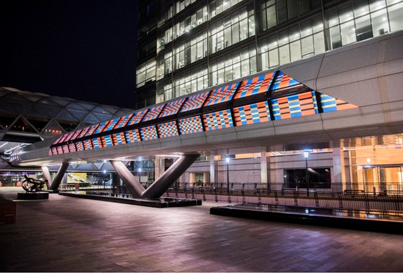 Canary Wharf Group Image - Canary Wharf Adams Plaza Bridge - credit Camille Walala and Canary Wharf Group