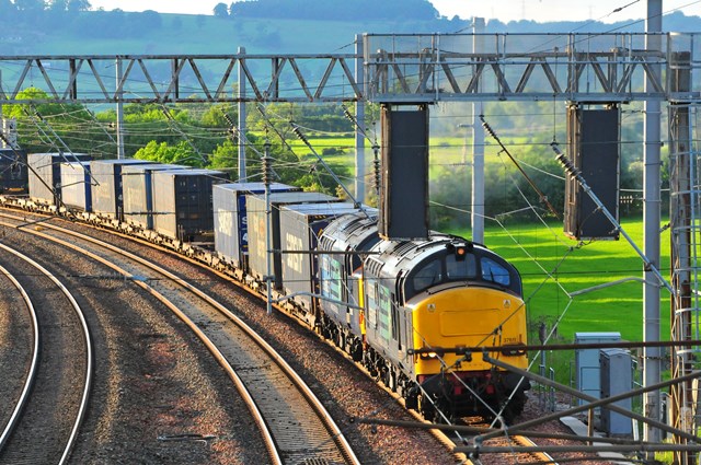 Rail freight produces 76% less CO2 than road haulage per tonne of goods carried: freight train