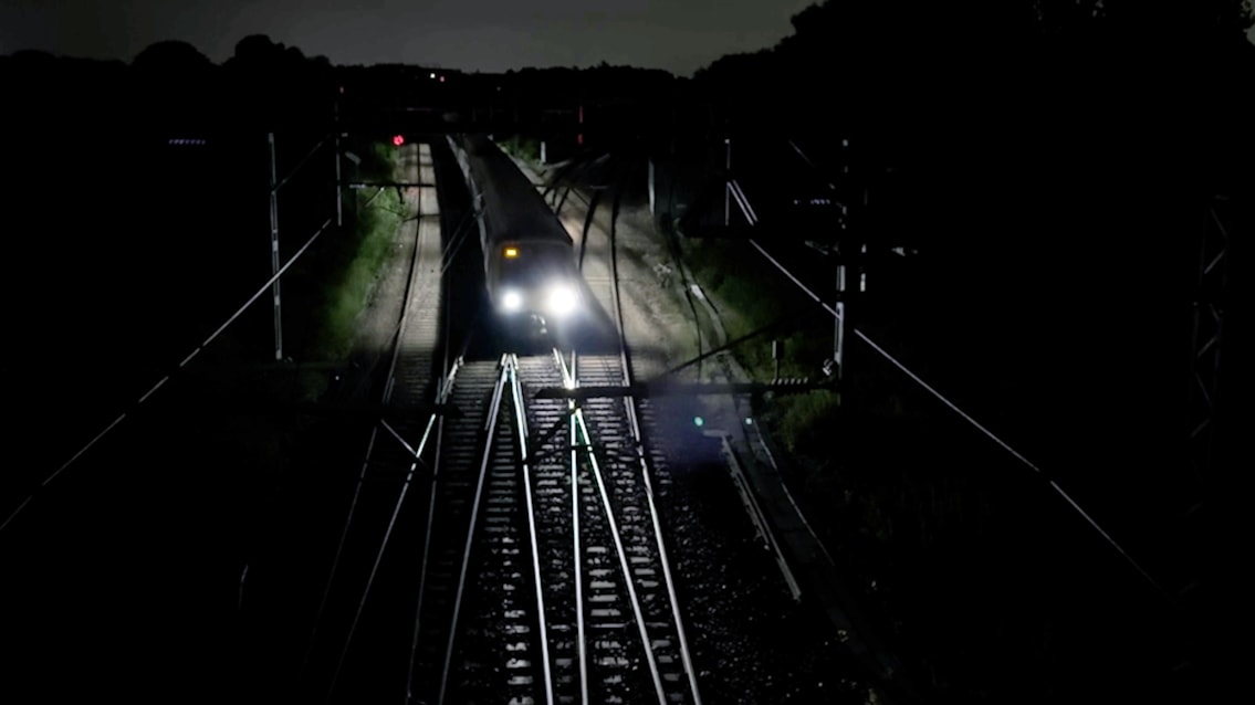 Class 323 Northern train passing over Crow's Nest Junction outside Hindley bound for Wigan on test run June 3